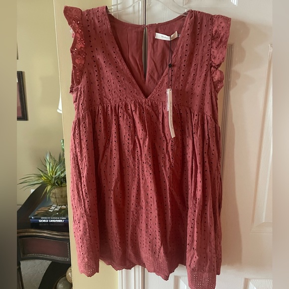 Brick colored eyelet mini dress. Size medium. NWT - Picture 1 of 4